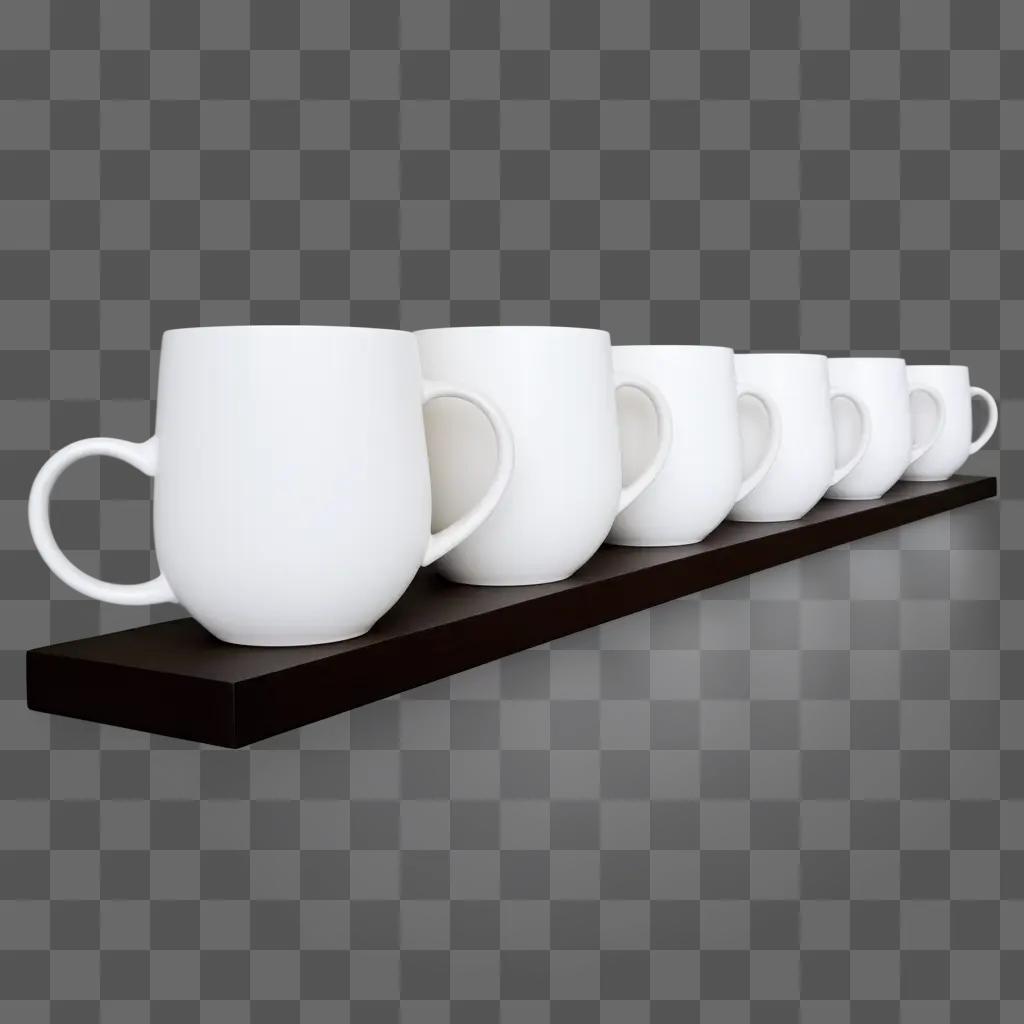 row of white coffee cups on a shelf