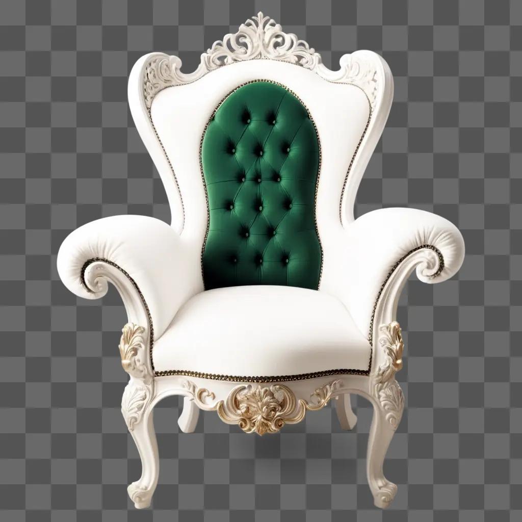 royal green chair sits in a room with a white wall