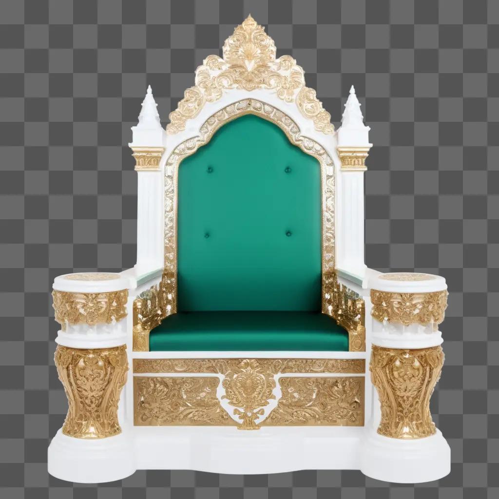 royal throne chair with green and gold decorations