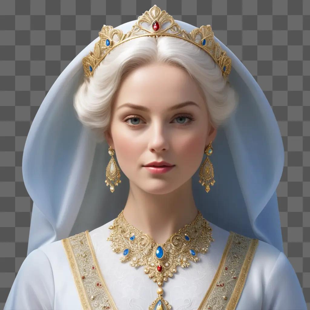 royal woman with a gold crown and jewelry