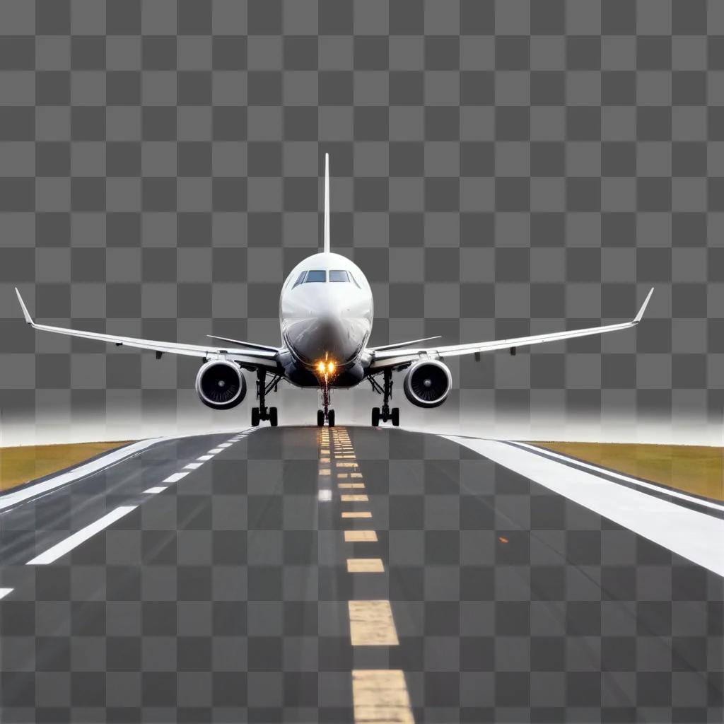 rplane on runway with yellow lines