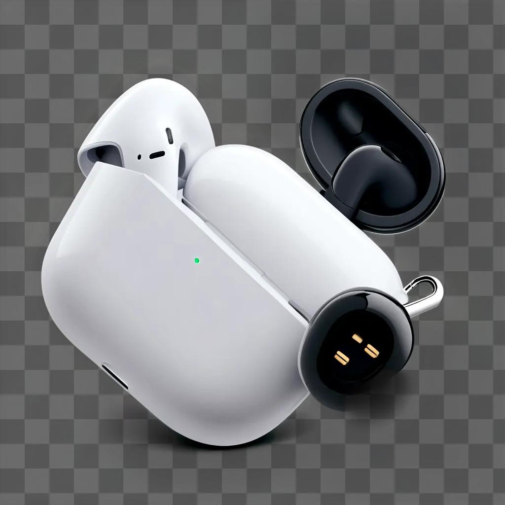 rpods and charging case on grey background