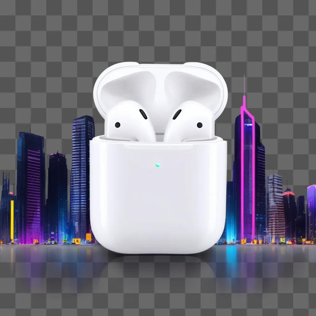 rpods in a cityscape are glowing with a pink light