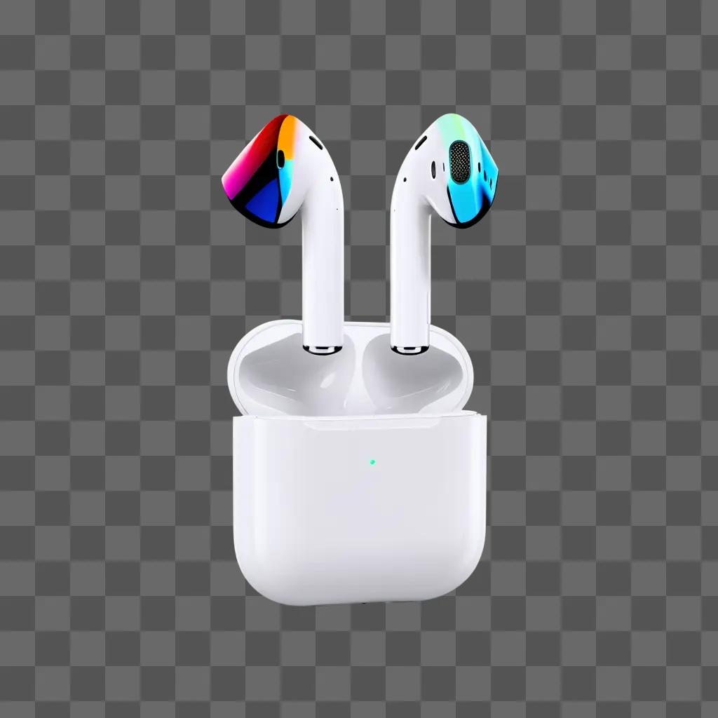 rpods in white with colorful earbuds