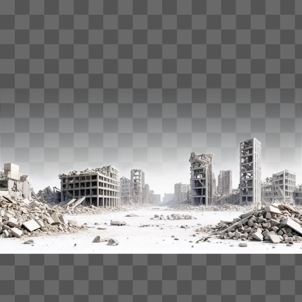 ruined city with rubble and debris