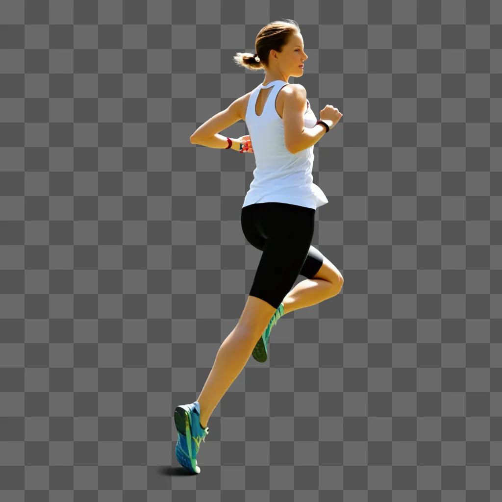 runner in motion with a white shirt and black shorts