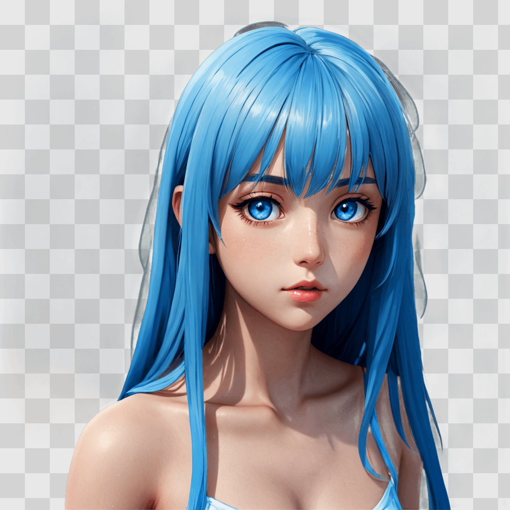 sad anime girl A blue-haired anime girl with blue eyes