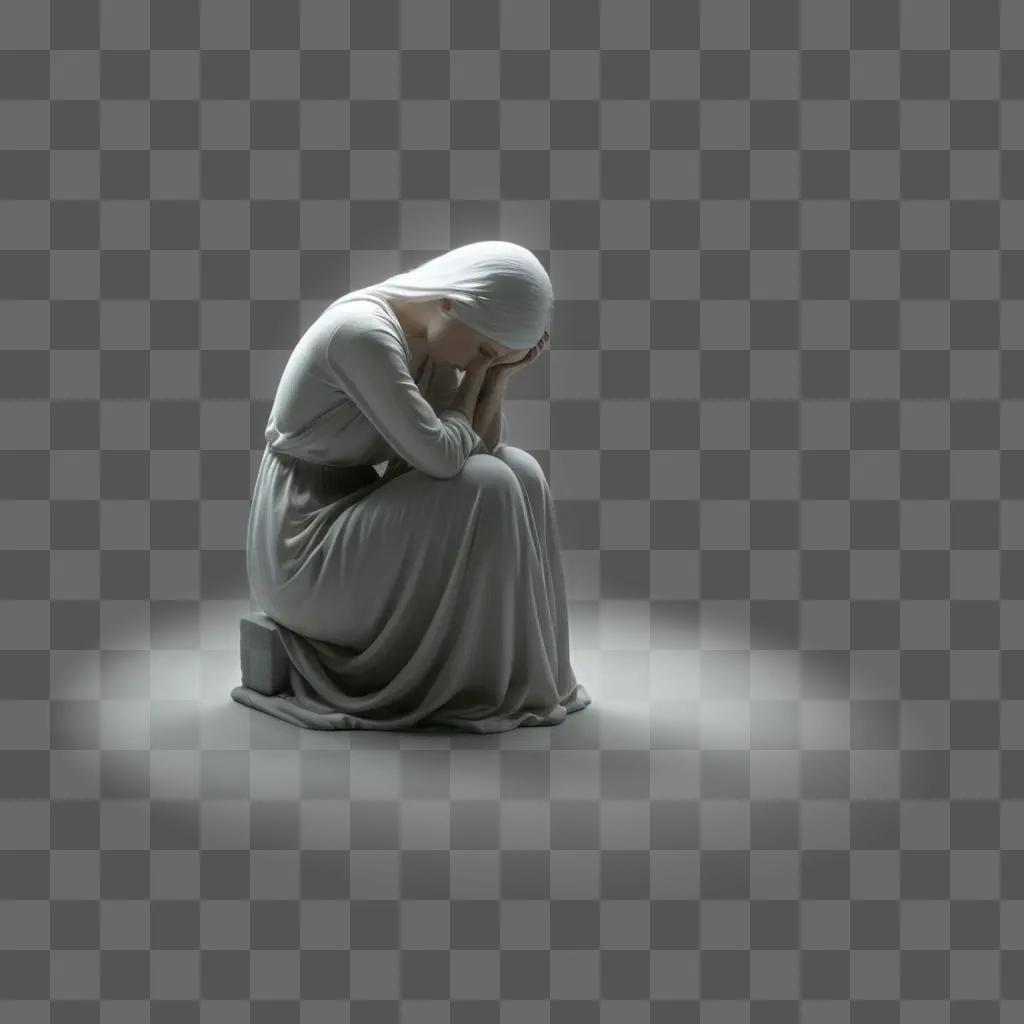 sad statue of a woman sitting in the middle of a room