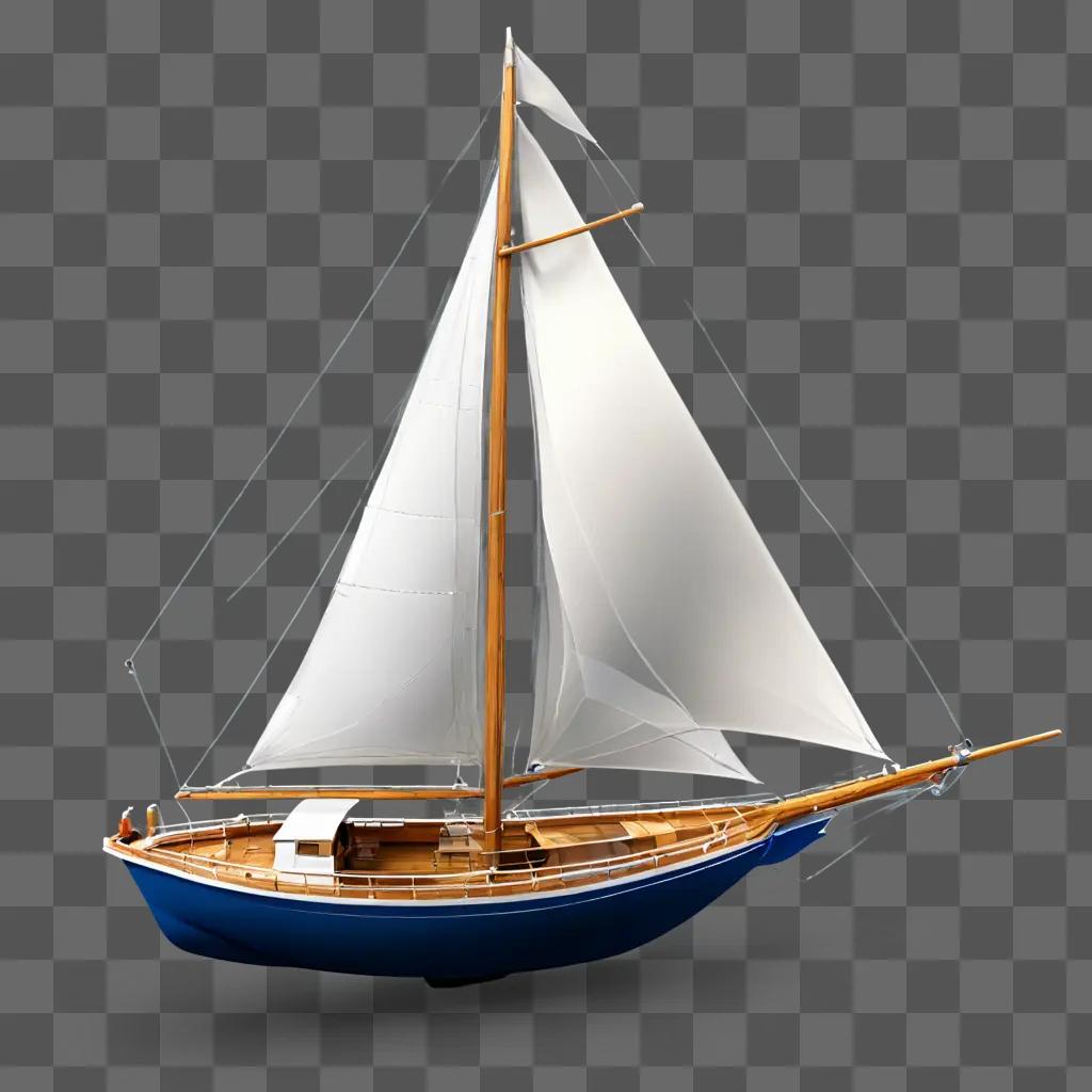 帆船のクリップアート 白い帆と木製の棒が描かれた青い帆船