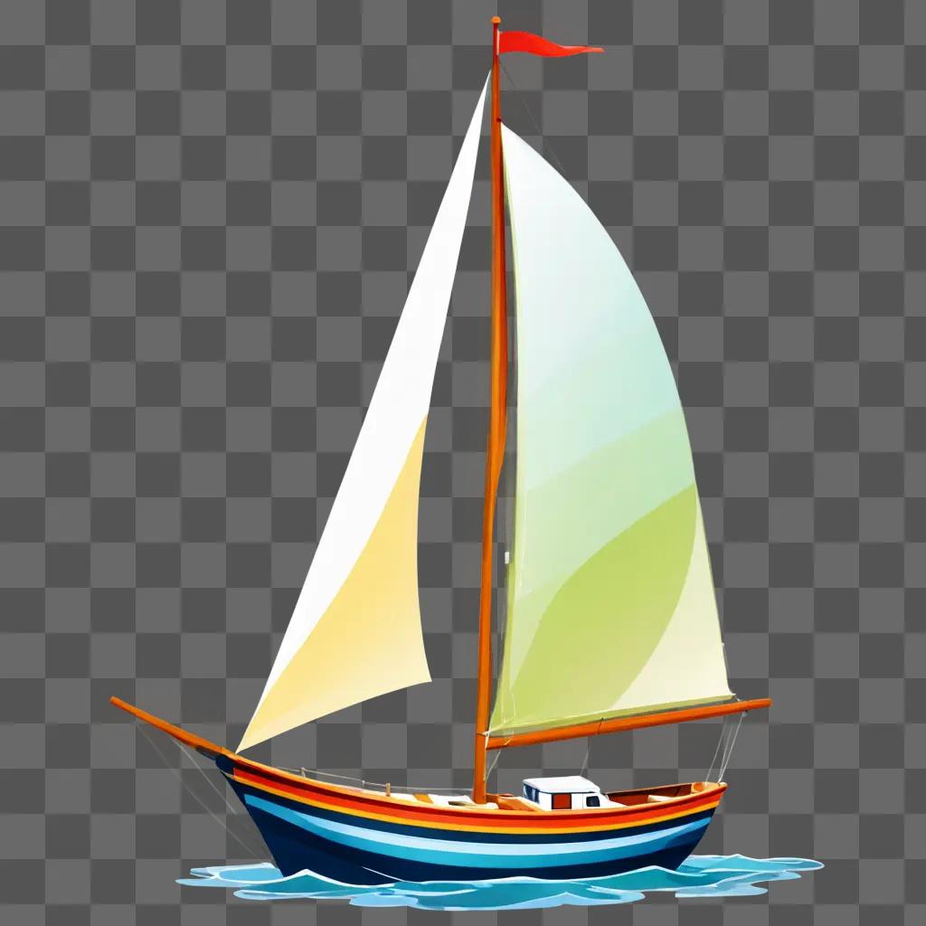 帆船のクリップアート カラフルなヨットが水っぽい背景に浮かんでいます