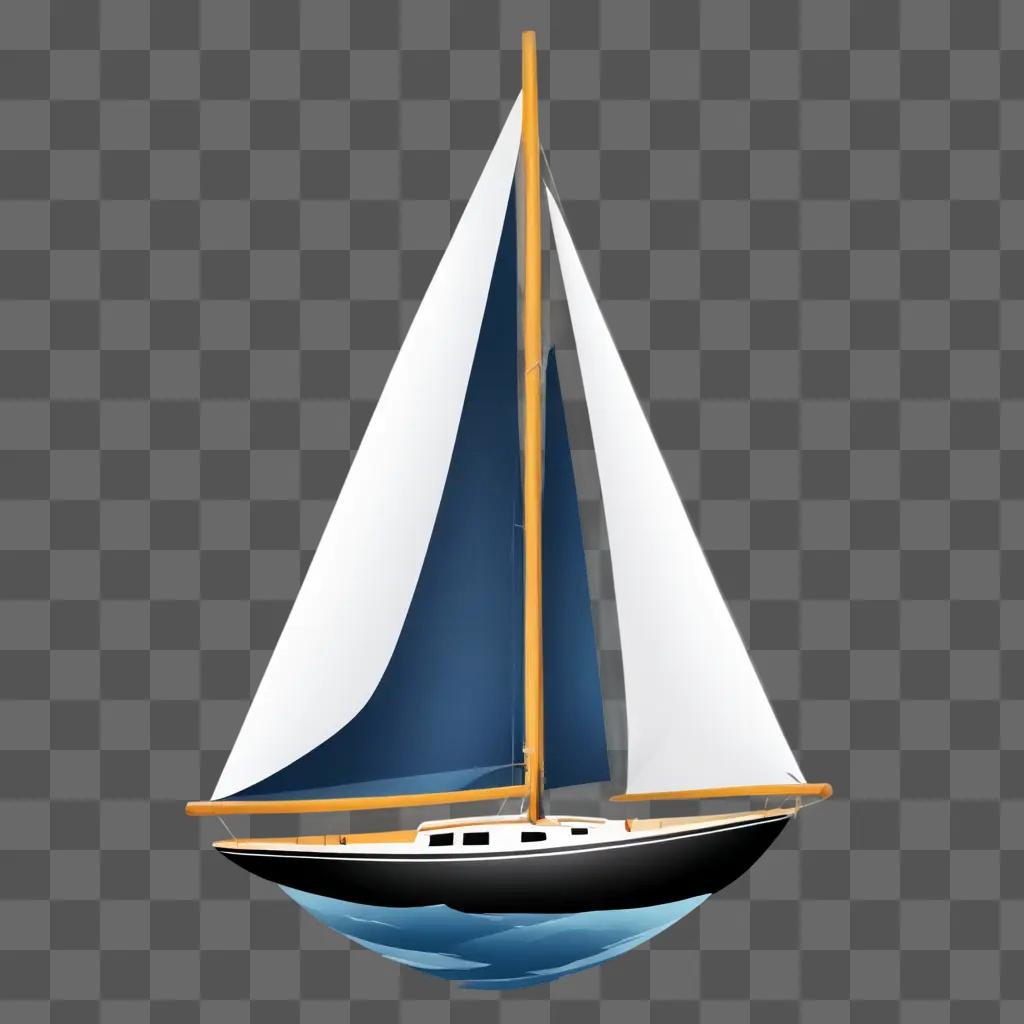 帆船のクリップアート 青い帆と白いマストを持つ帆船
