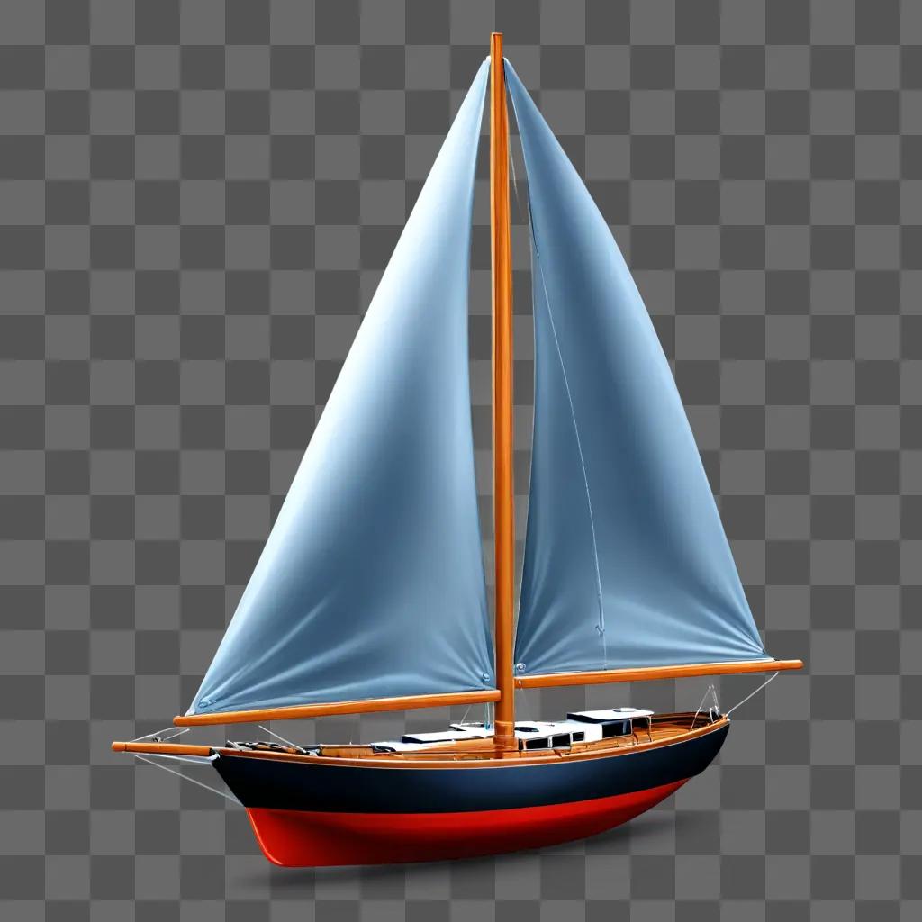 帆船クリップアート 青い帆と赤い底の帆船