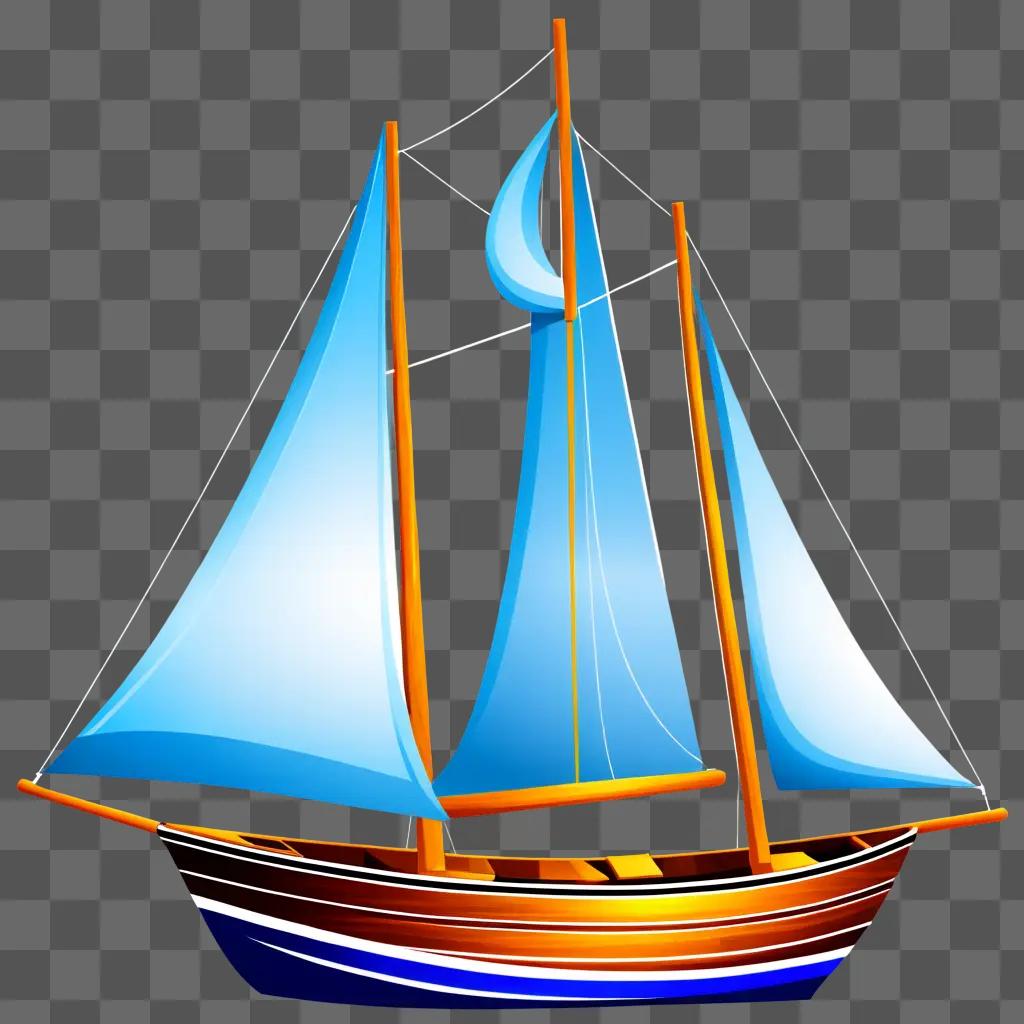 青い背景に青い帆と帆船