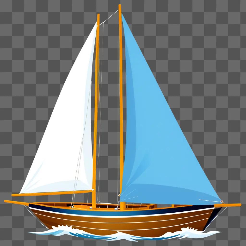 青い背景に青い帆と白い帆のヨット