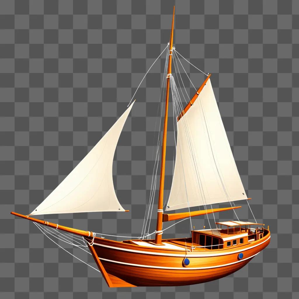 木製の帆と白い帆のヨット