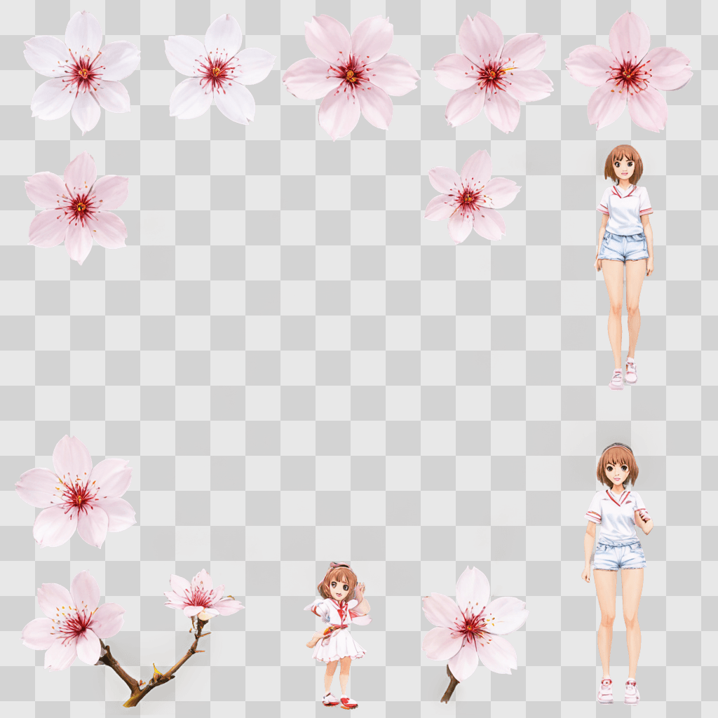 sakura flower drawing Animated cartoon girl with flowers in the background