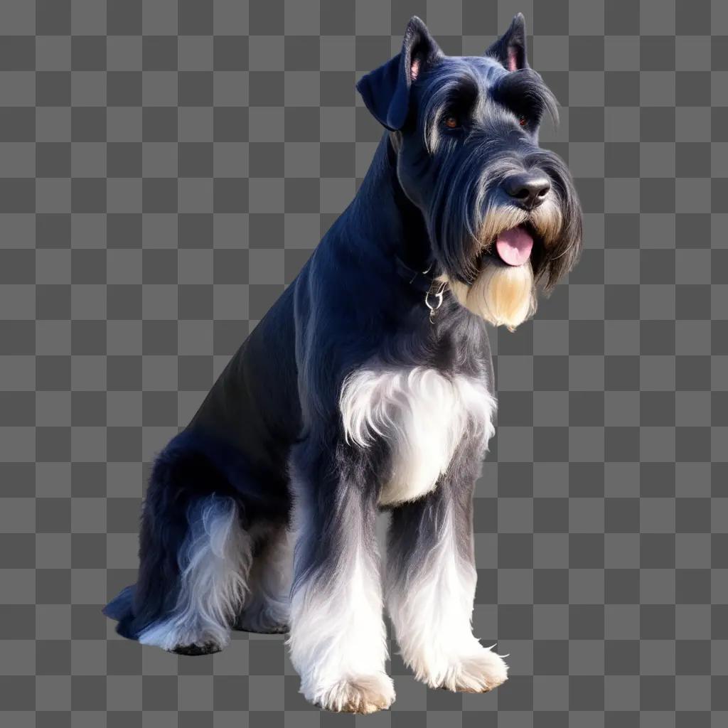 salt and pepper giant schnauzer sits on a gray background