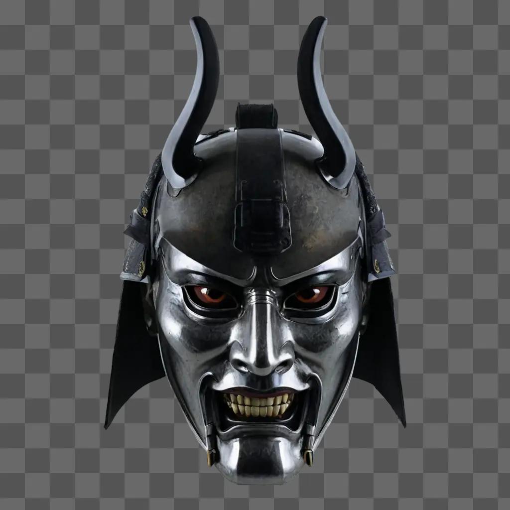 samurai mask Metal mask with red eyes and horns