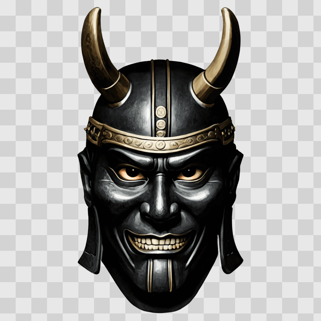 samurai mask drawing A black mask with horns on the forehead