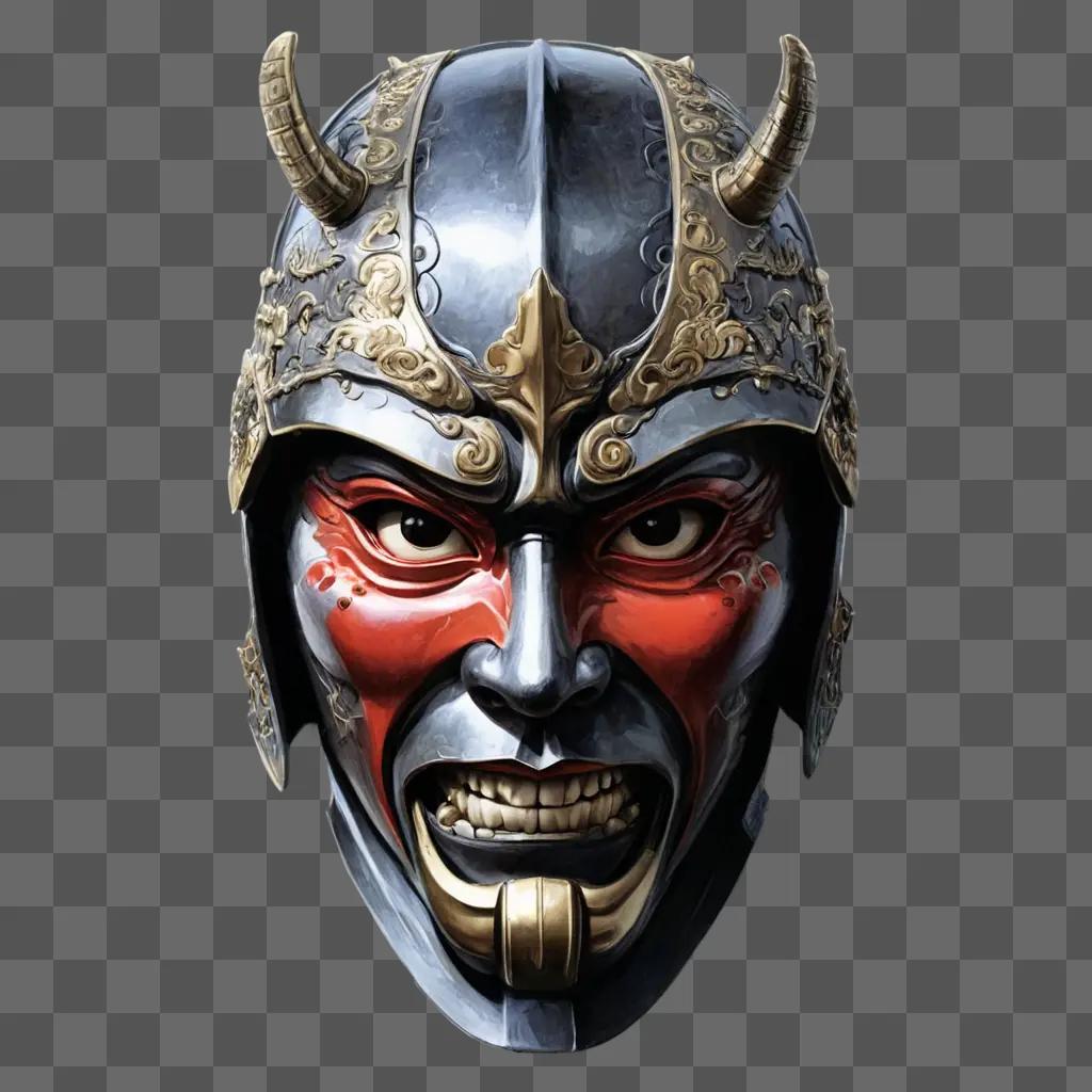 samurai mask drawing A warriors face is painted with horns