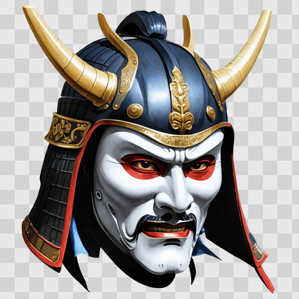 samurai mask drawing An anime warriors face and helmet