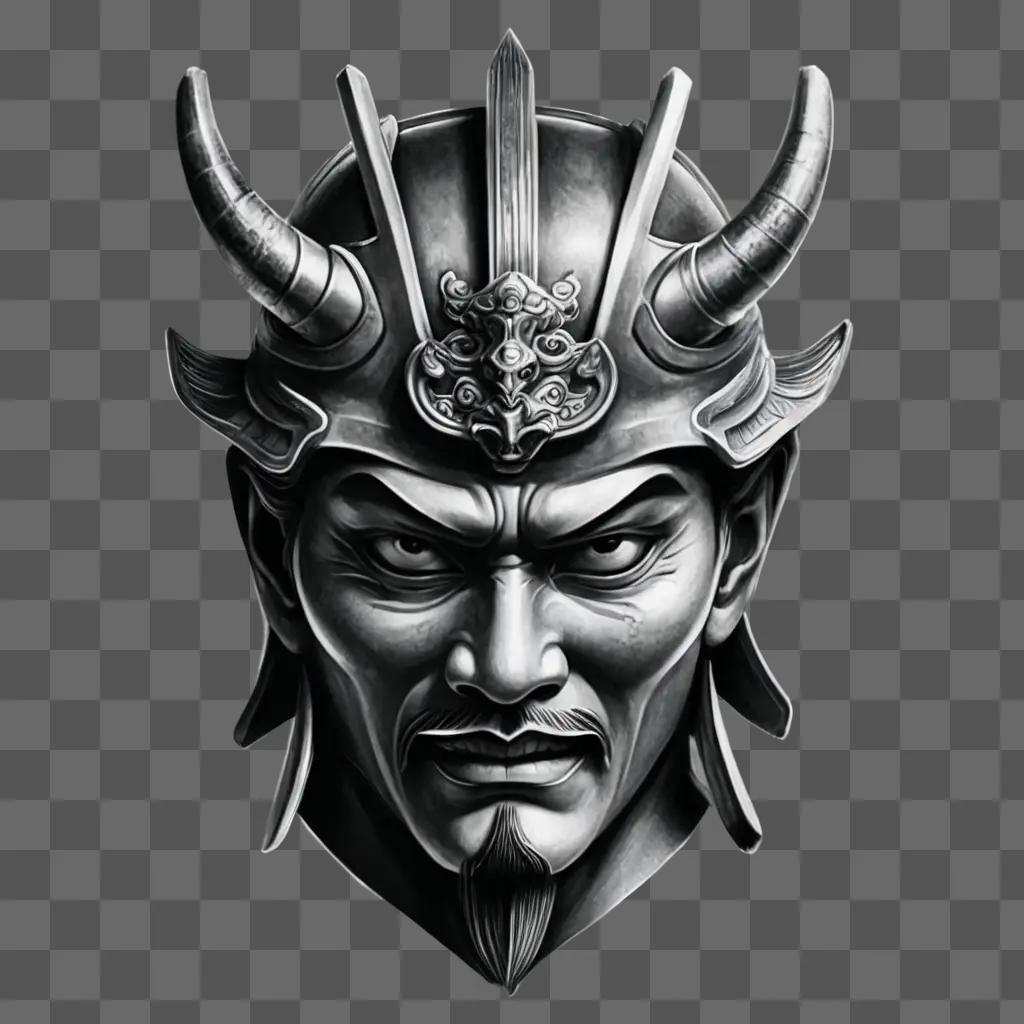 samurai mask tattoo A warriors face with horns and a helmet