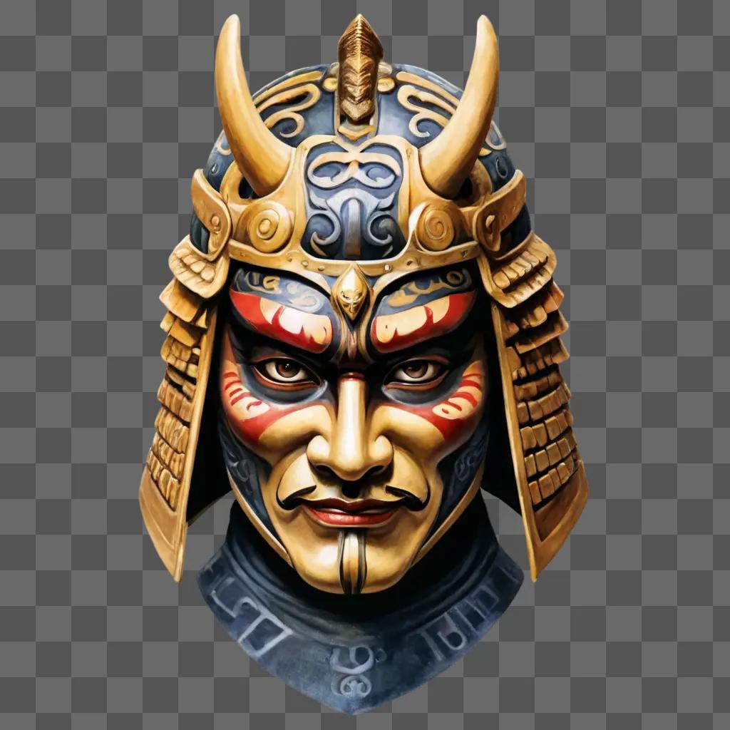 samurai mask tattoo Japanese warrior with horned mask on face