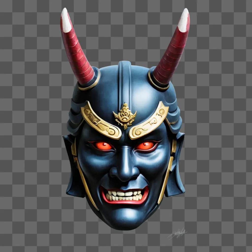 samurai mask tattoo design A blue mask with red eyes and horns