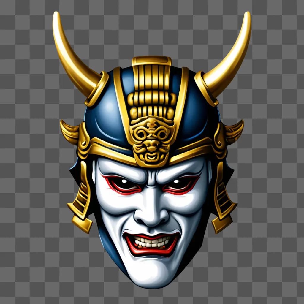 samurai mask tattoo design A demon face with horns and red lips