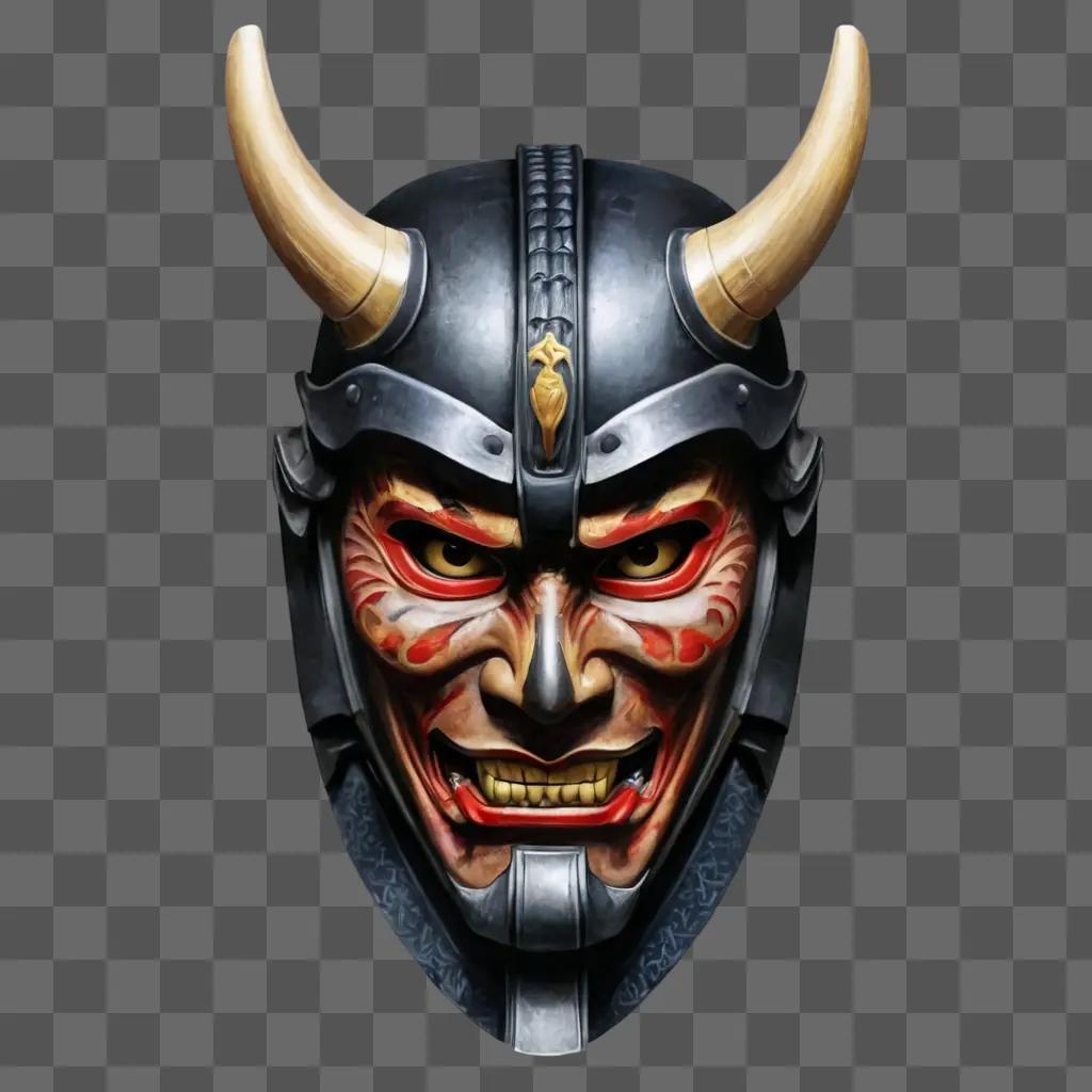 samurai mask tattoo design A face with a horned helmet on it