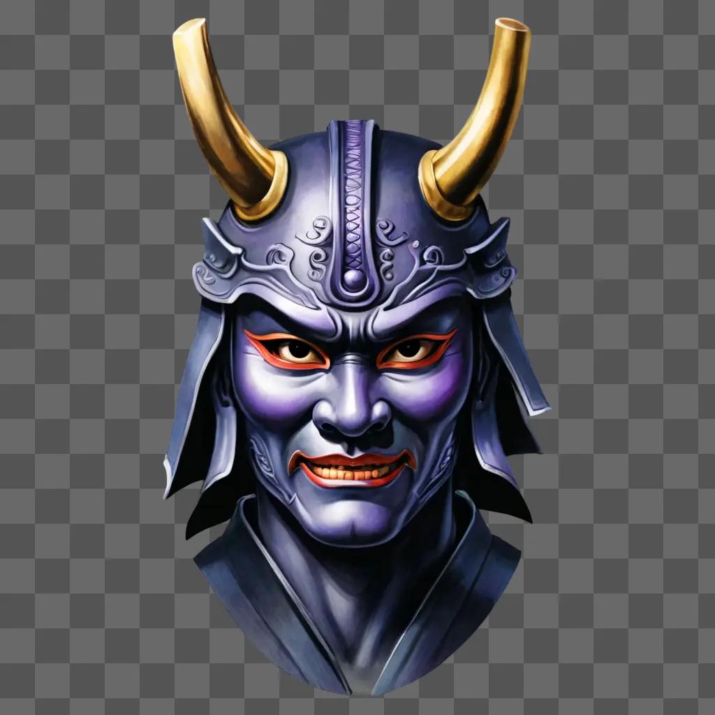 samurai mask tattoo design A warrior with horns and a purple face