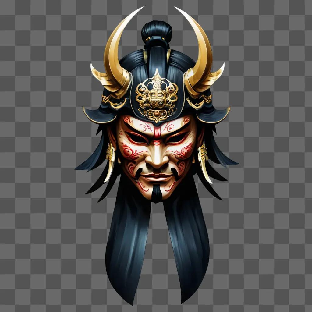 samurai mask tattoo design An Asian warrior with a mask and horns