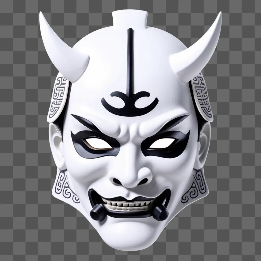 白いフェイスマスクにサムライマスクのタトゥーデザイン