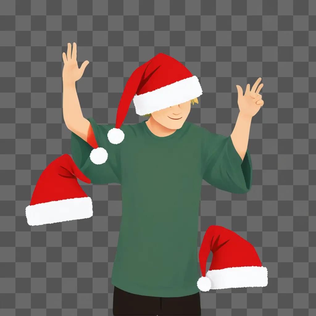 santa hat clipart A man in a Santa hat and green shirt