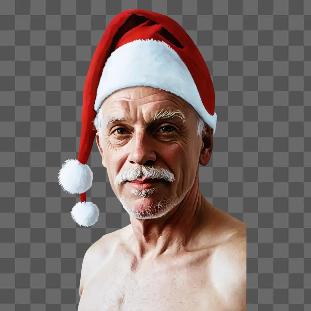 santa hat drawing A shirtless man wears a Santa hat