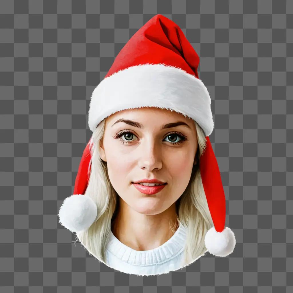 santa hat drawing with colour A woman wearing a red and white santa hat