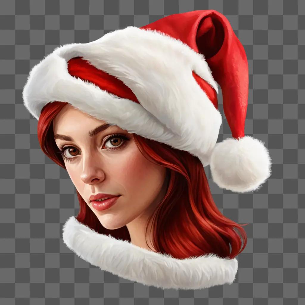 santa hat illustrated A woman with red hair wears a santa hat