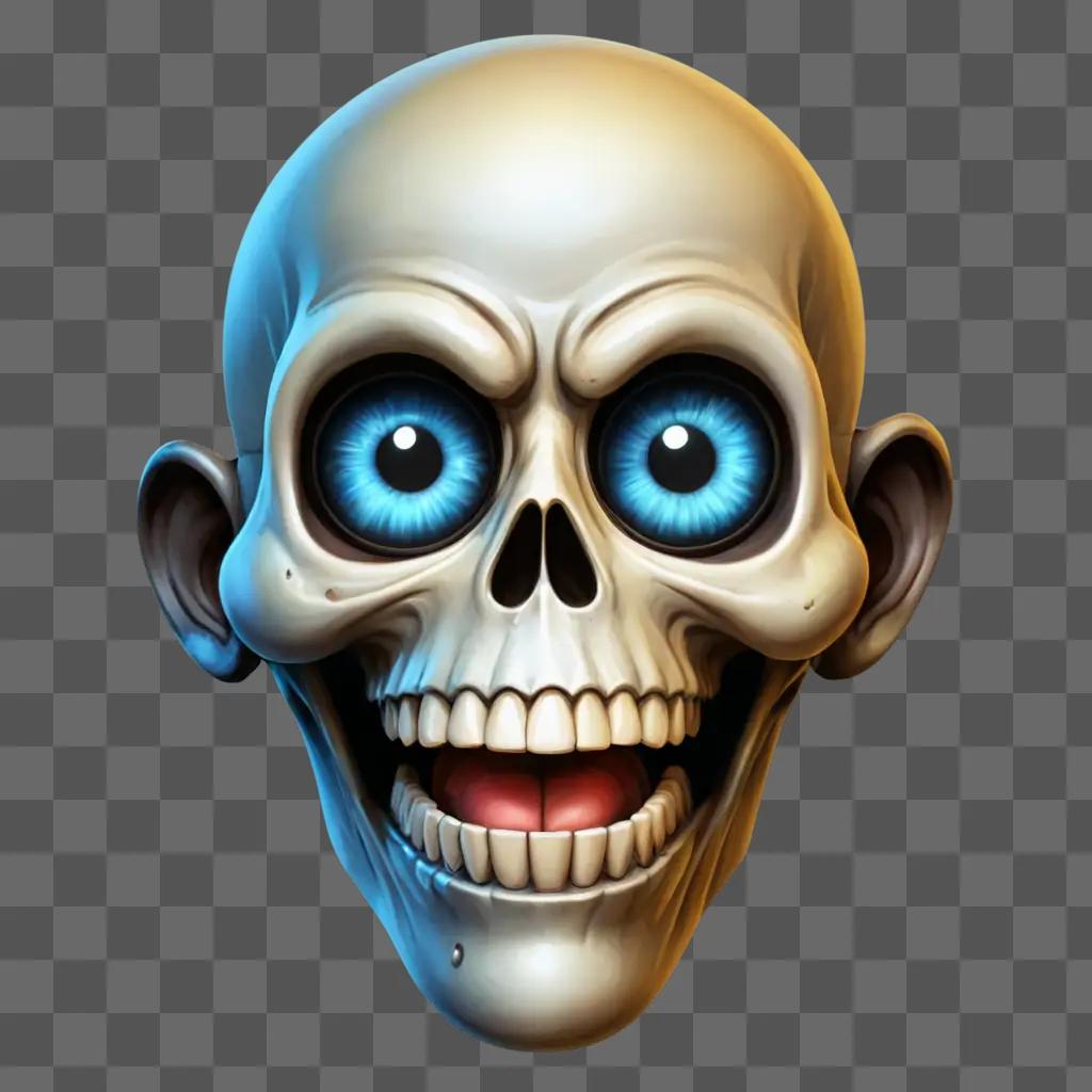 scared emoji face A cartoon skull with blue eyes and a smile