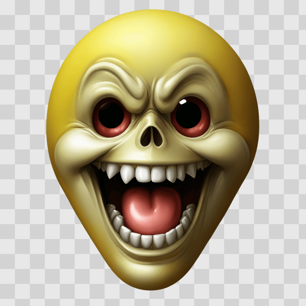 scared emoji face A skull with big red eyes and a big smile