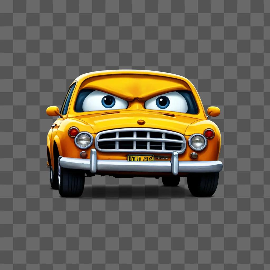 scared emoji face Yellow car with angry face on beige background