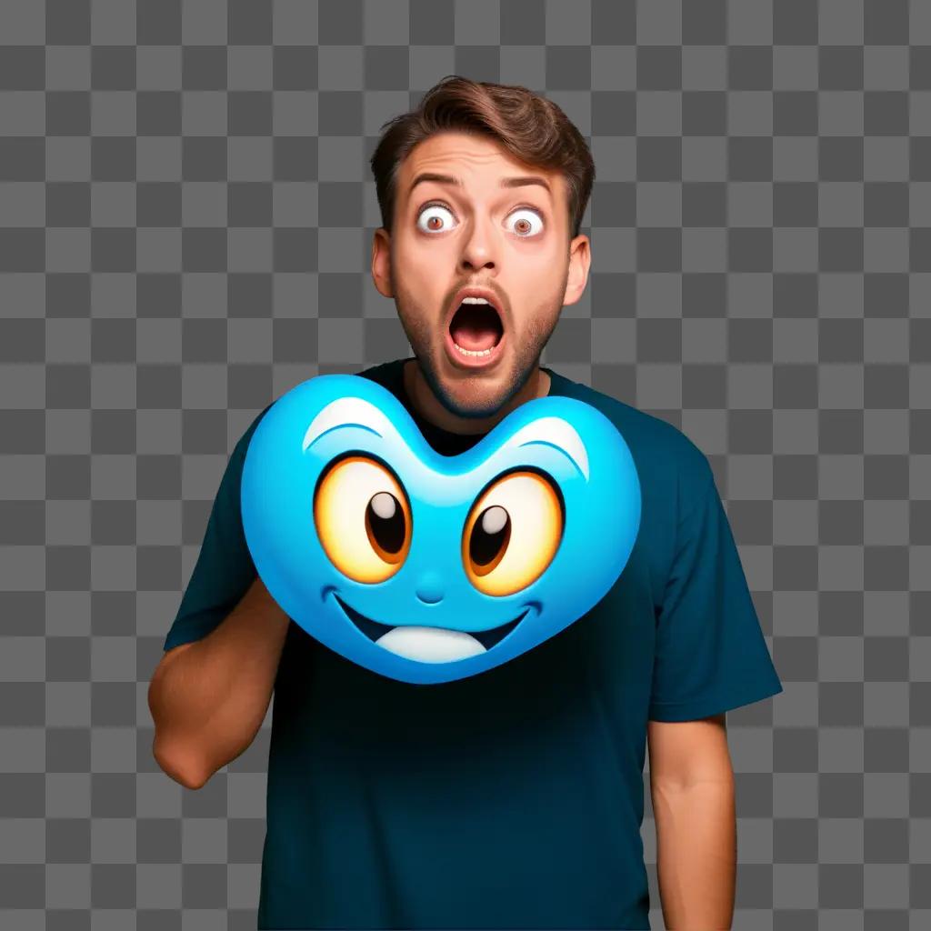 scared face emoji holding a blue heart