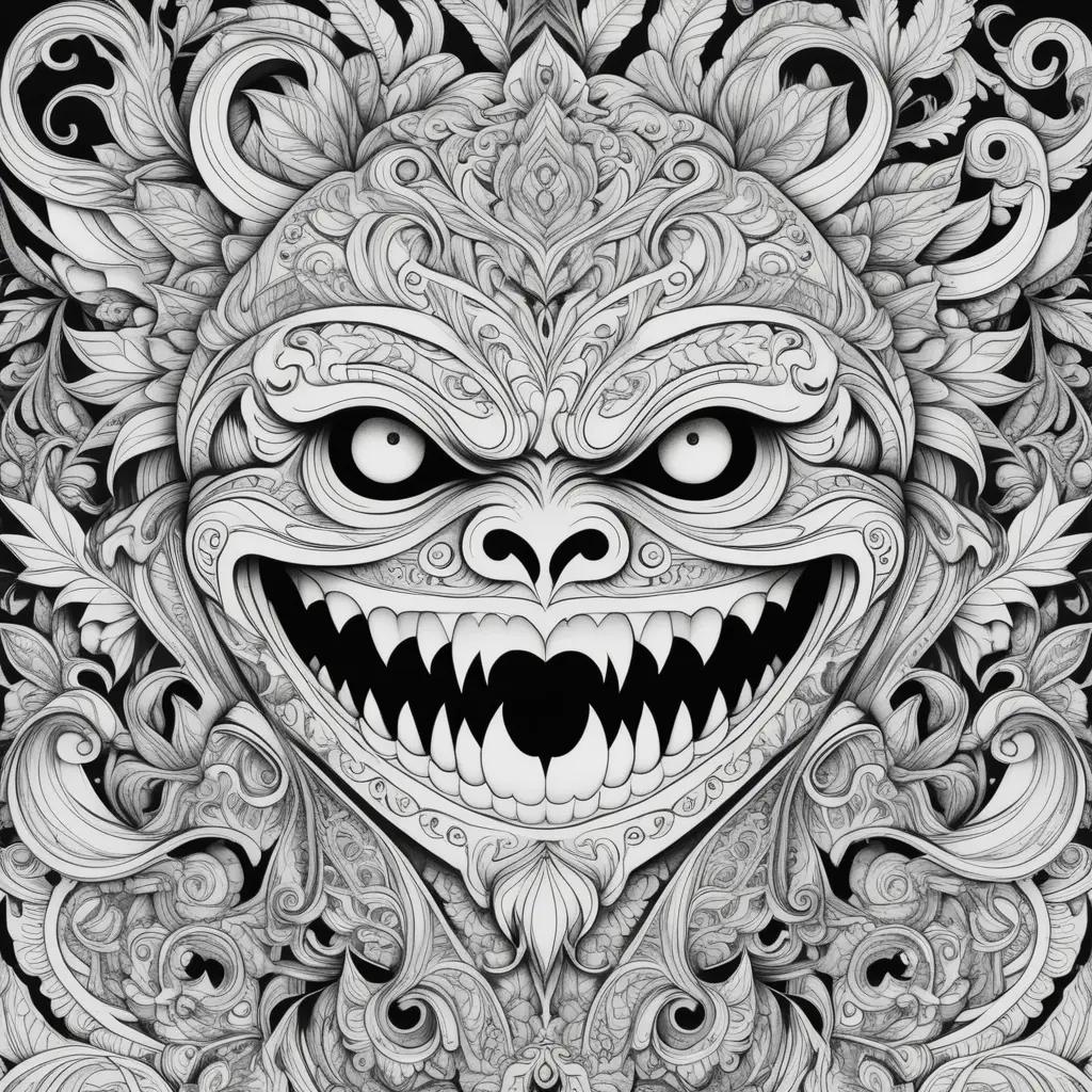 scary coloring page with a scary face