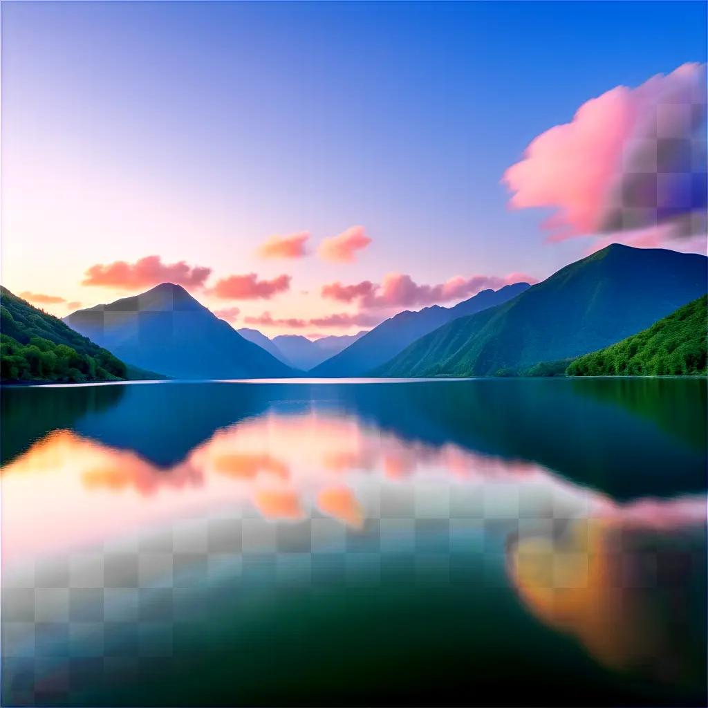 scenic mountain landscape with a bright sky and reflection