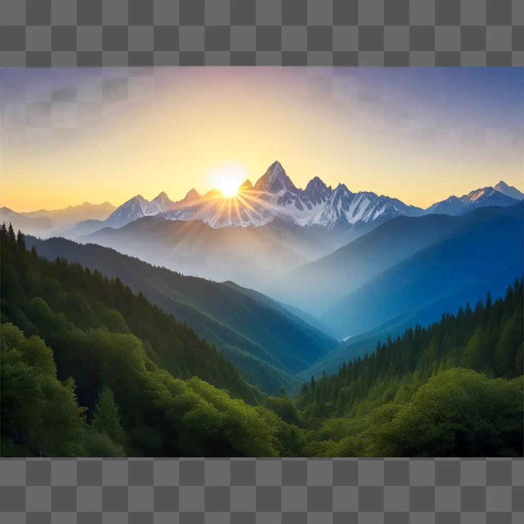 scenic view of a mountain range with the sun setting