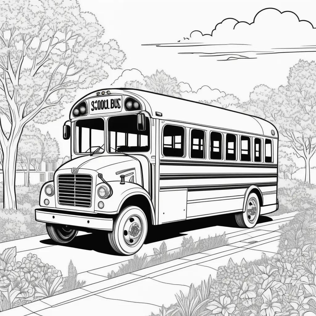 school bus coloring page with a sidewalk in front of it