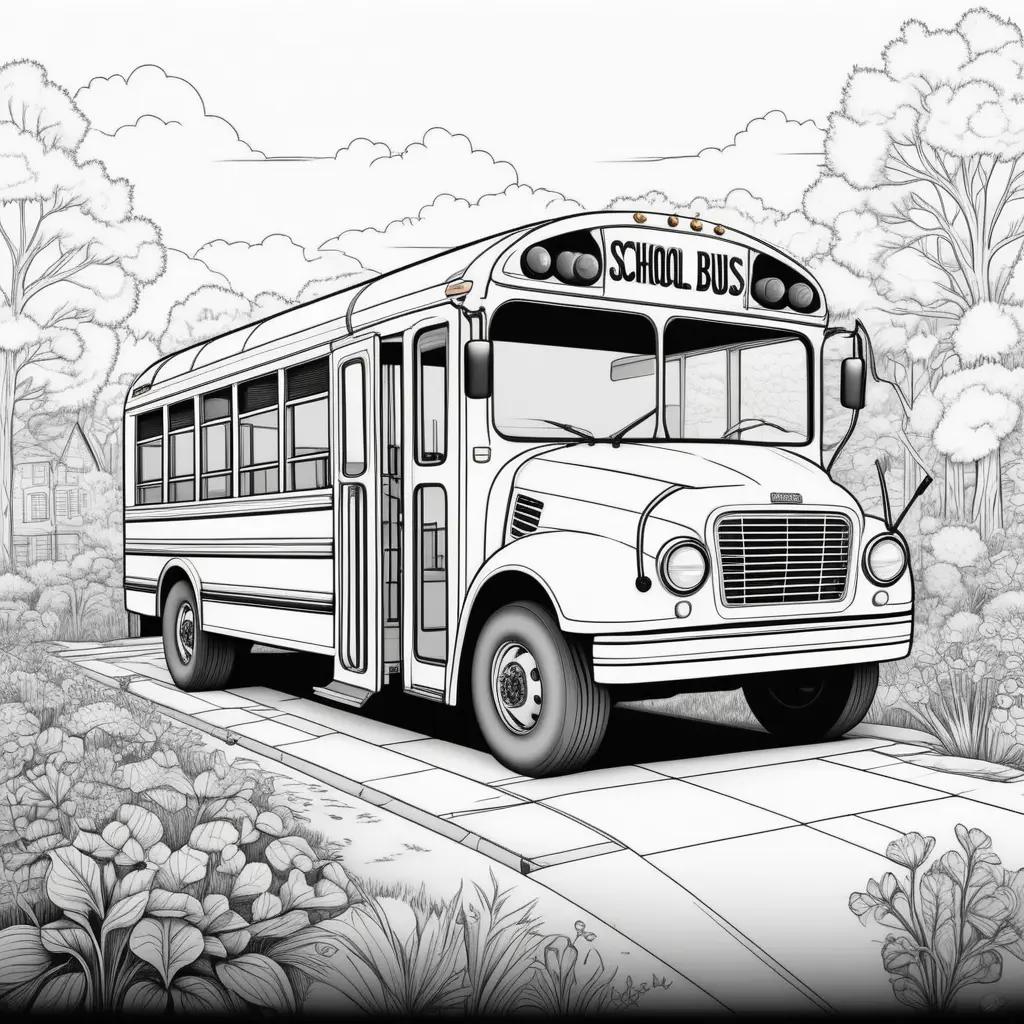 school bus drawing on a black and white coloring page