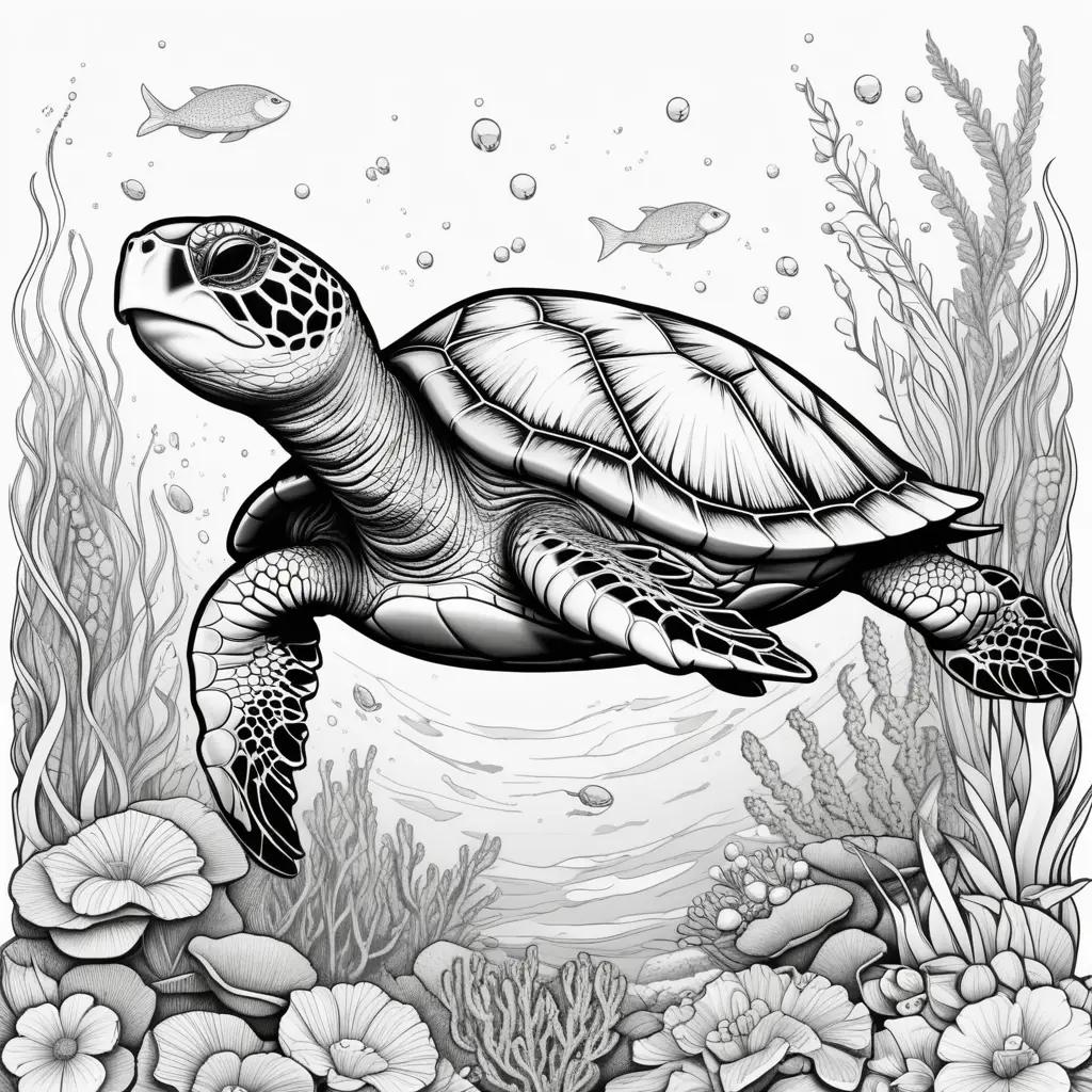 sea turtle coloring page with black and white details