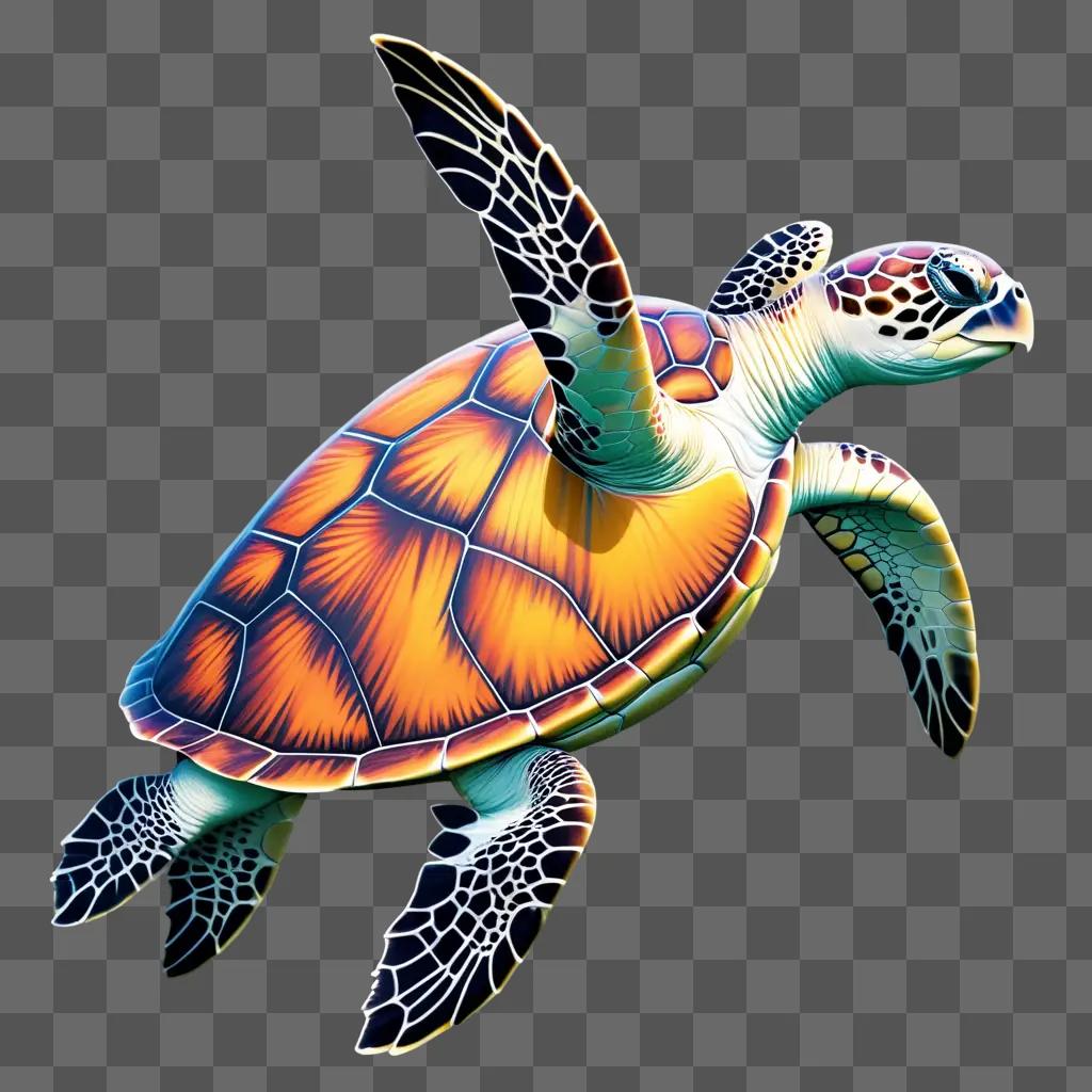 sea turtle with colorful fins on a gray background