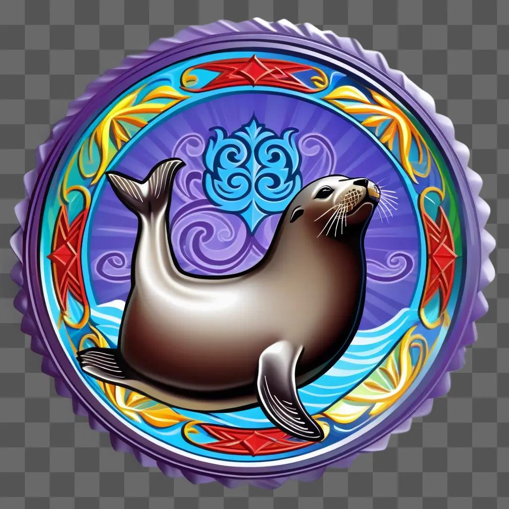 seal is featured in a colorful round design