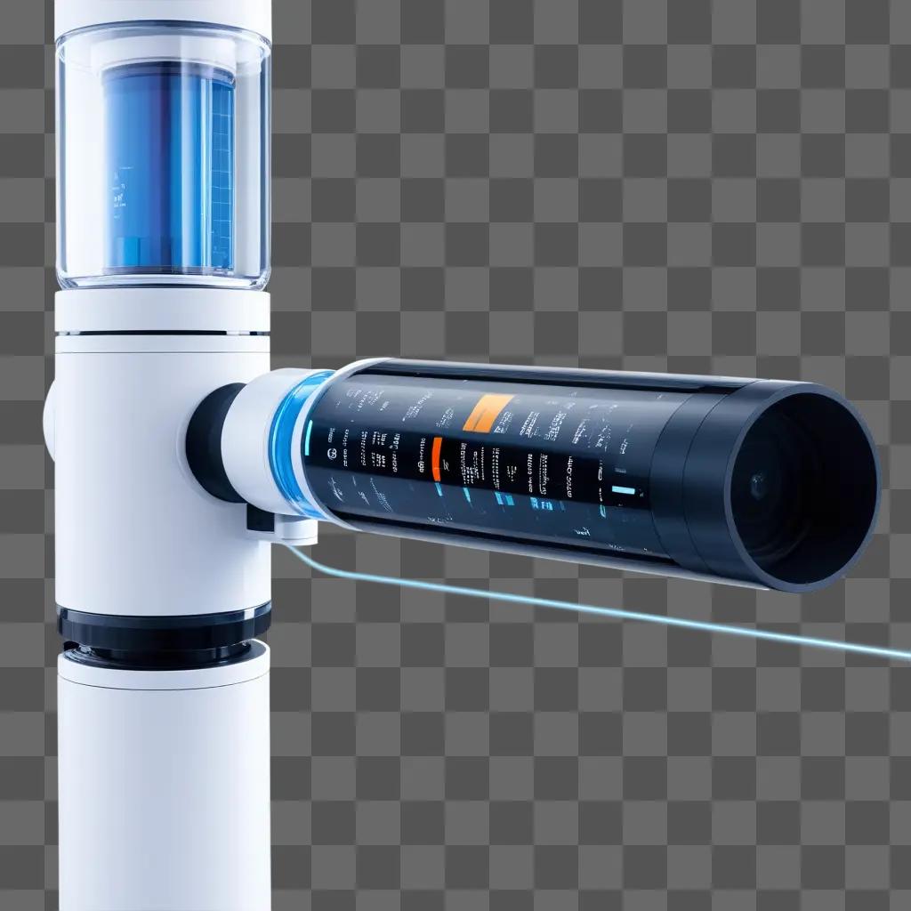 sensor connected to a tube with a blue liquid inside